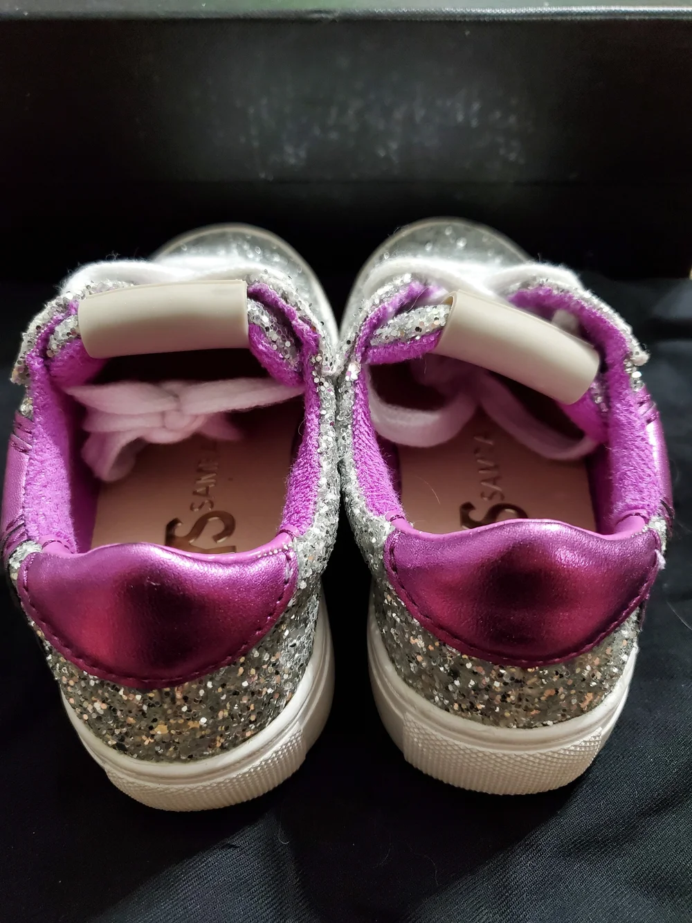 Yosi Samra Kids Silver Glitter Sneakers with Metallic Purple Star